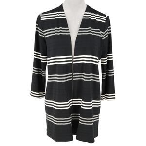 J Jill Wearever Jacket Petites SP PS Black White Gray Stripe Stretch Knit Travel